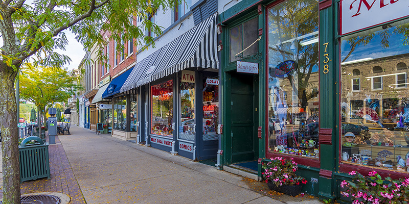 Business storefronts on a street