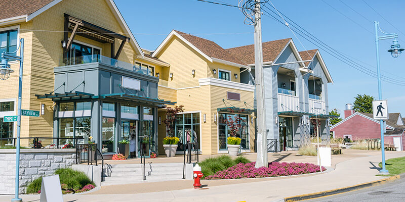 Store front businesses located near the coast