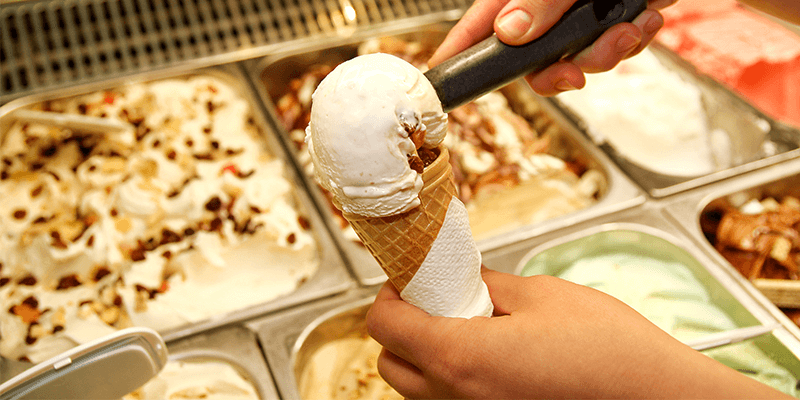 Ice cream display of flavors