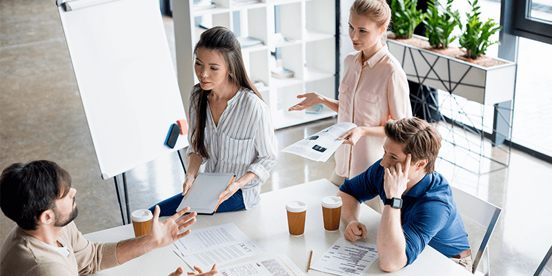 Team meeting with employees and manager