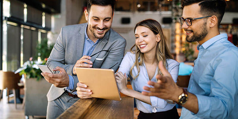 Employees in small business working together